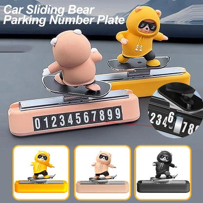 New Dashboard Car Decorations Skateboard Bear Magnetic Parking Number Plate Creative Car Cartoon Interior Interior Accessories