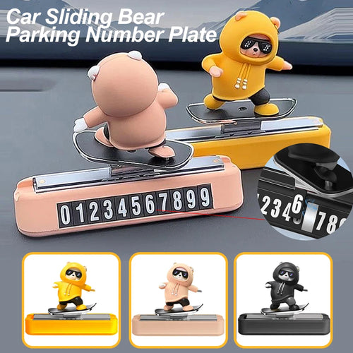 New Dashboard Car Decorations Skateboard Bear Magnetic Parking Number Plate Creative Car Cartoon Interior Interior Accessories