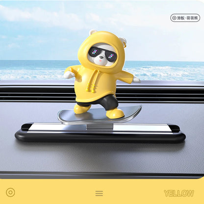 New Dashboard Car Decorations Skateboard Bear Magnetic Parking Number Plate Creative Car Cartoon Interior Interior Accessories