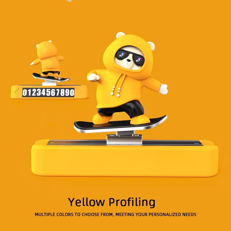 New Dashboard Car Decorations Skateboard Bear Magnetic Parking Number Plate Creative Car Cartoon Interior Interior Accessories
