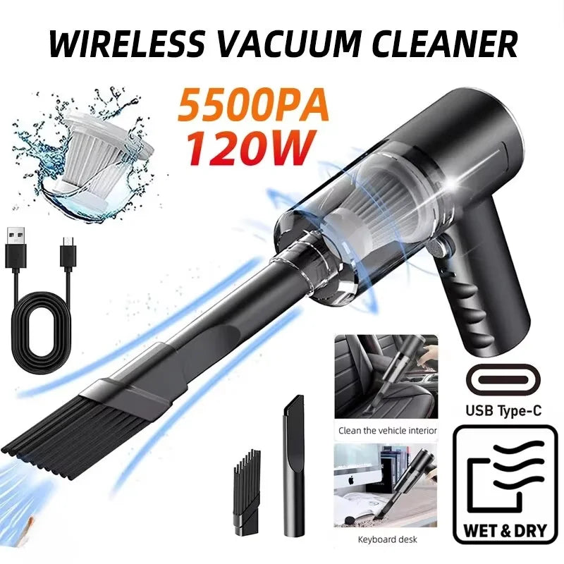 1PC Wireless Vacuum Cleaner 120W High Power Black Dual Use for Home And Car Powerful Portable Handheld Vacuum