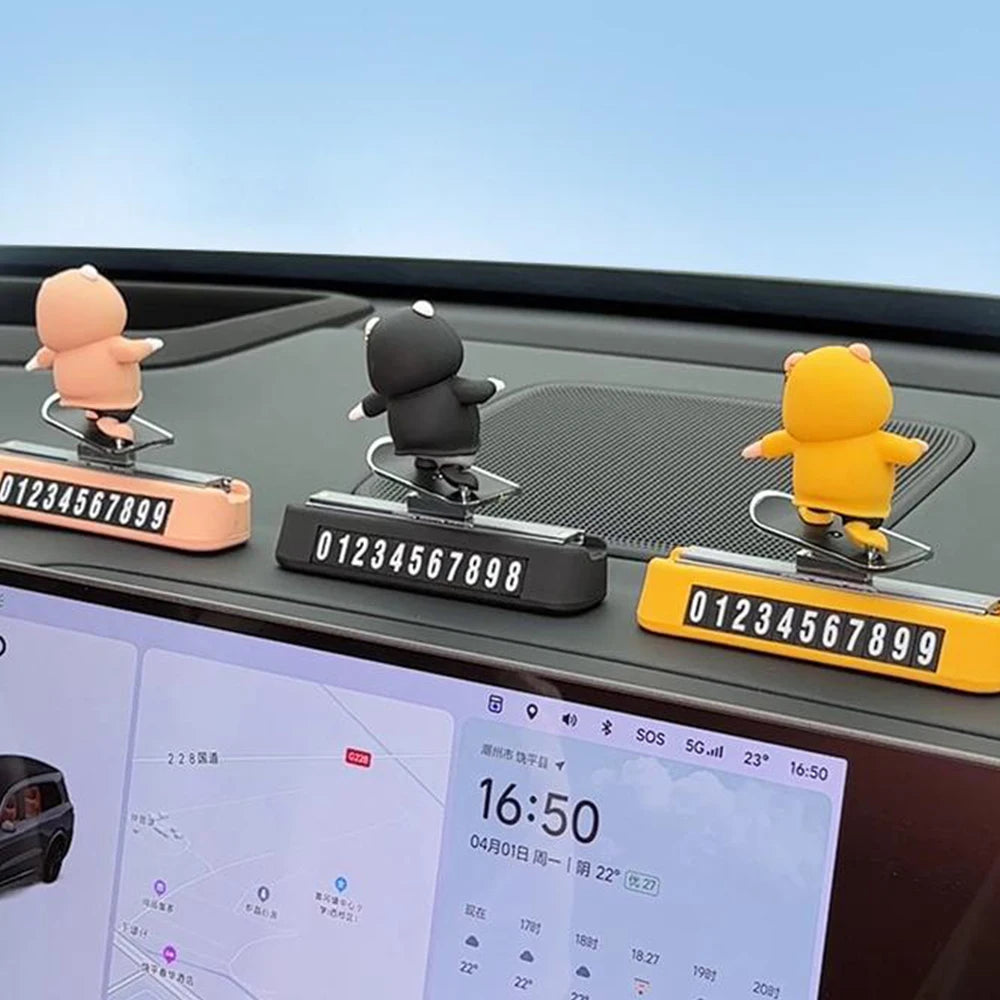 New Dashboard Car Decorations Skateboard Bear Magnetic Parking Number Plate Creative Car Cartoon Interior Interior Accessories